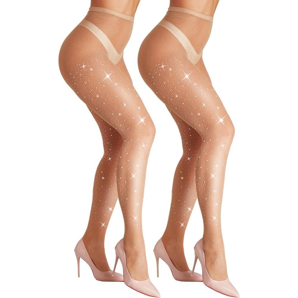 Women Sparkly Fishnet Tights High Waist Rhinestone Party Stockings
